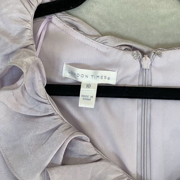 London Times Dress Womens 10 Purple Lilac Shimmer Ruffles Cocktail 90's NWT - Picture 5 of 14